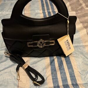 Valentino Orlandi Black Shoulder Bag with Gold Hardware